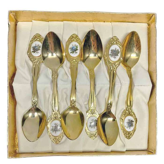 Eetrite 24ct Gold Plated Royal Albert Moonlight Rose Tea Spoons