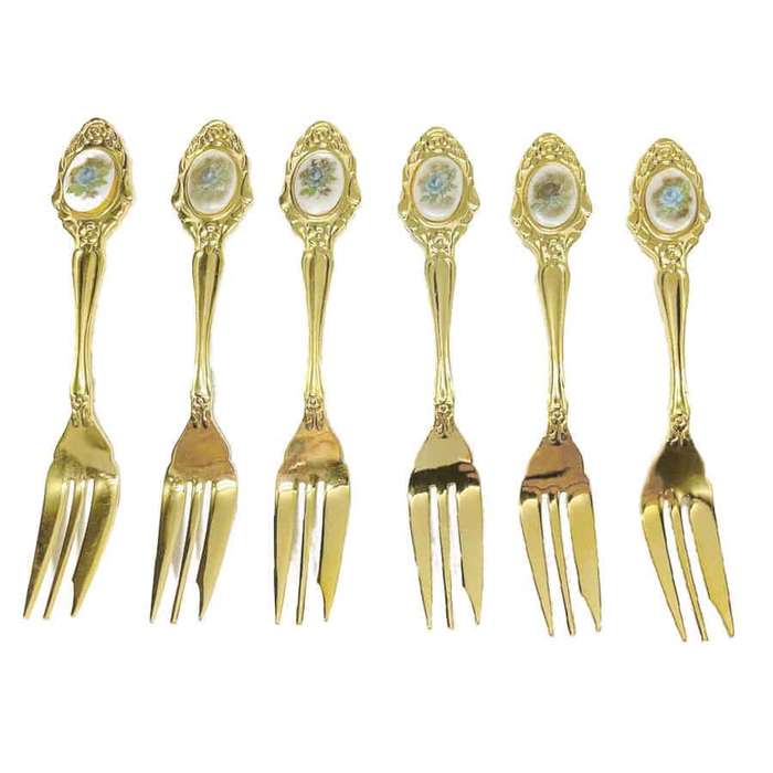 Eetrite 24ct Gold Plated Royal Albert Moonlight Rose Cake Forks