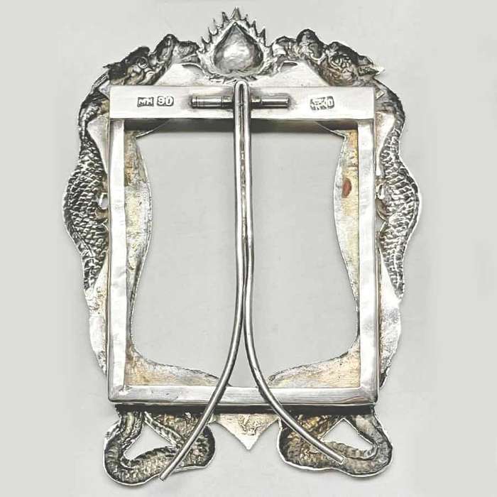Chinese Silver Battling Dragons Picture Frame 1890
