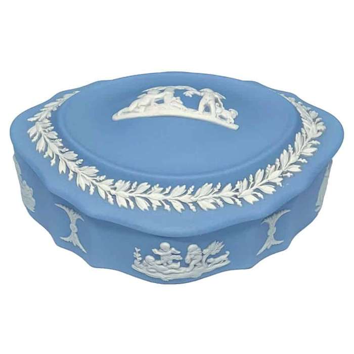 Wedgwood Jasperware Light Blue Cherub With Dog Classic Trinket
