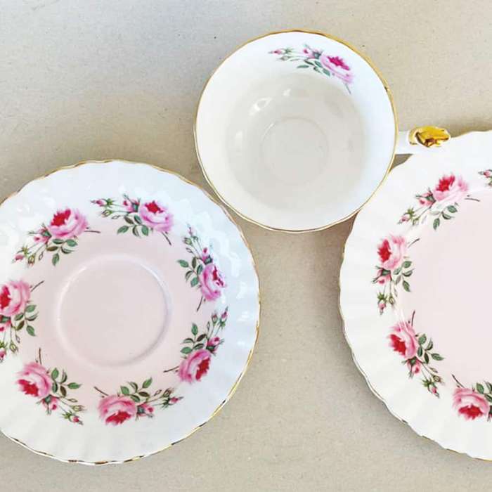 Royal Albert Tea Trio Moss Rose With Pink and White Bands