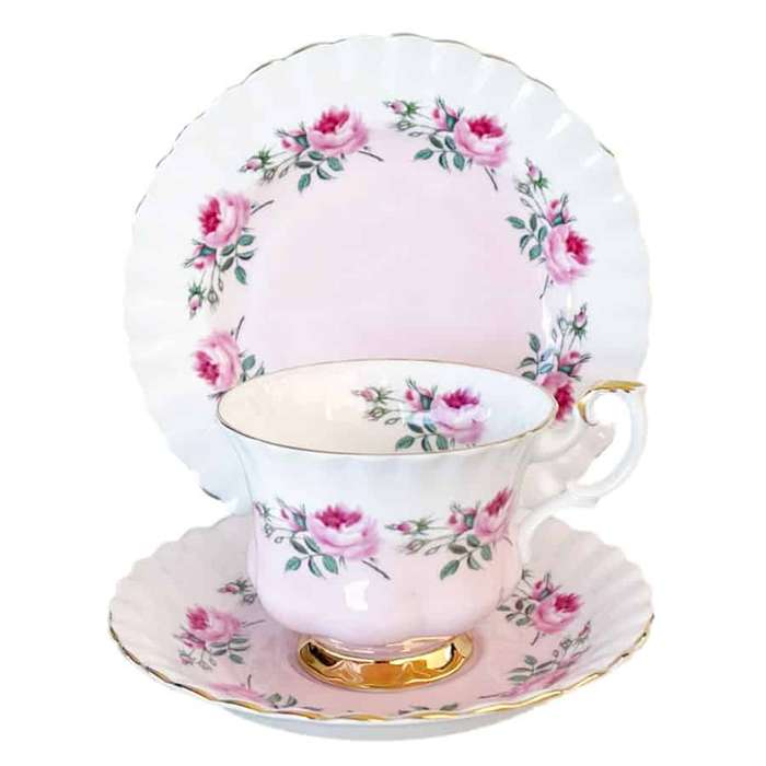 Royal Albert Tea Trio Moss Rose With Pink and White Bands