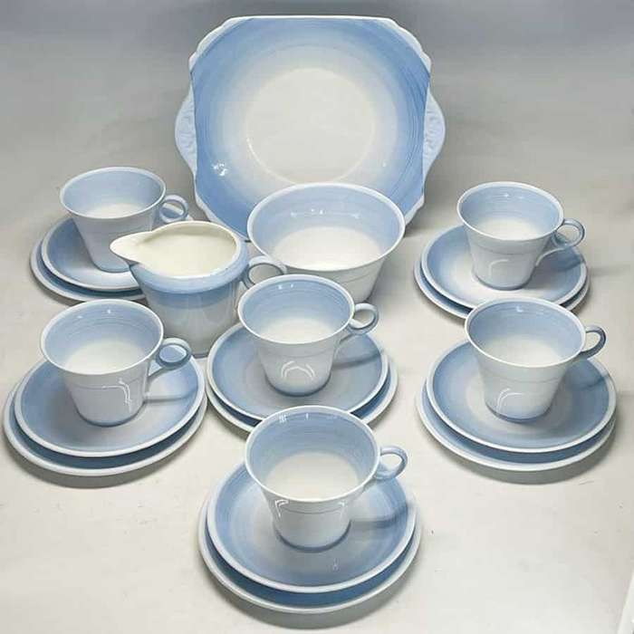 Art Deco Shelley Blue Swirls Pattern Tea Set