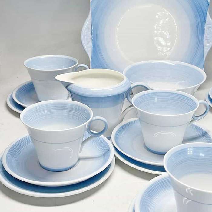 Art Deco Shelley Blue Swirls Pattern Tea Set