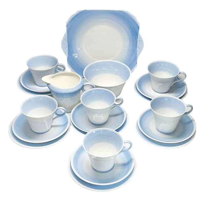 Art Deco Shelley Blue Swirls Pattern Tea Set