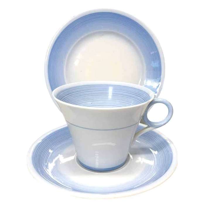 Art Deco Shelley Blue Swirls Pattern Tea Trio