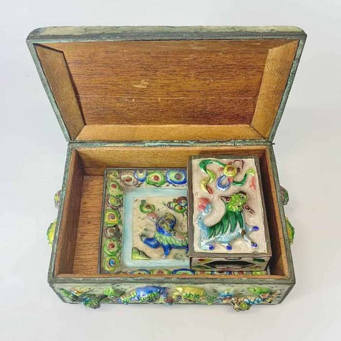 Antique Chinese Cloisonné Enamel Smokers Companion Set