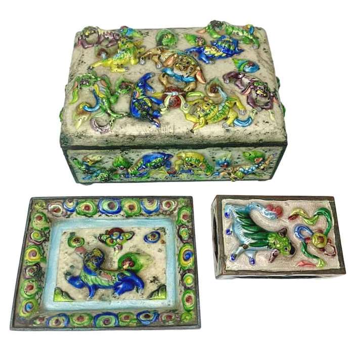 Antique Chinese Cloisonné Enamel Smokers Companion Set