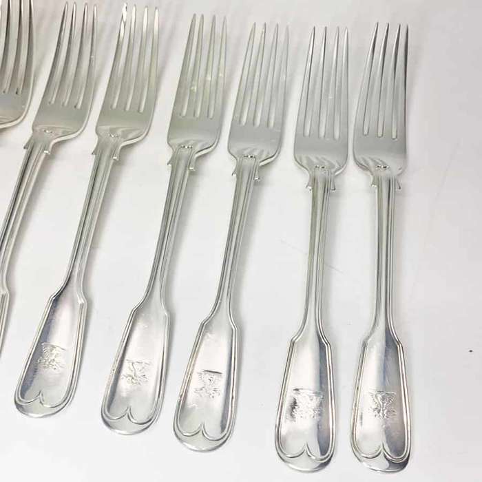 Antique Silver Victorian Fiddle and Thread Service Main Forks 1865