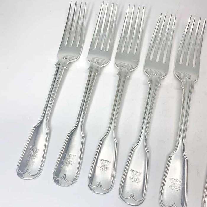 Antique Silver Victorian Fiddle and Thread Service Main Forks 1865