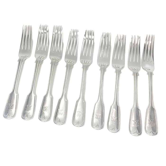 Antique Silver Victorian Fiddle and Thread Service Main Forks 1865