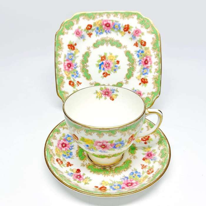Old Royal Sampson Smith Floral Tea Trio C1950