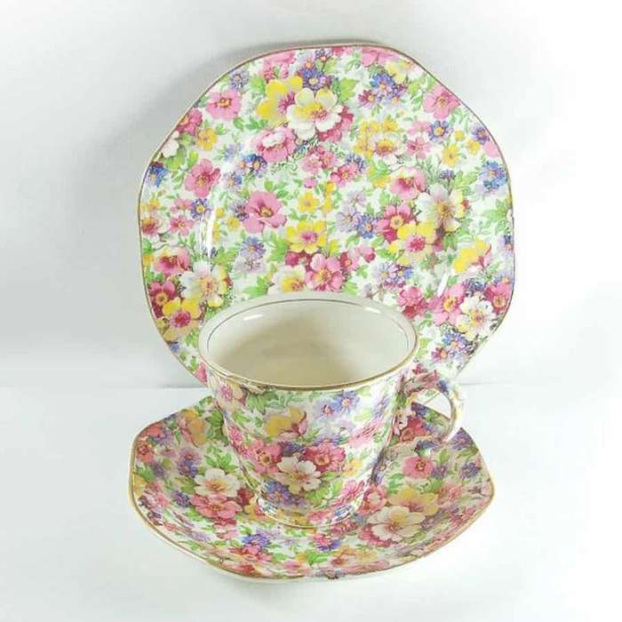 James Kent Du Barry Chintz Tea Trio C1930