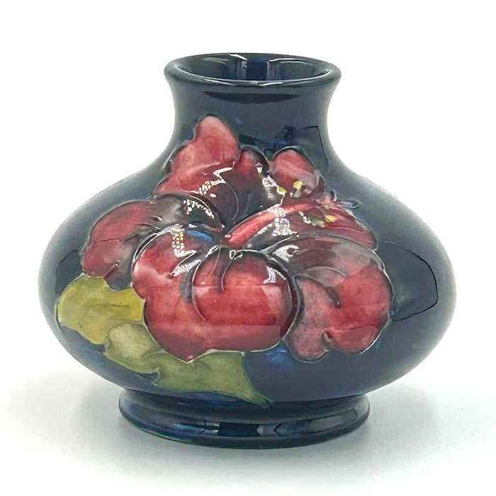 Moorcroft Hibiscus Vase On Blue Ground