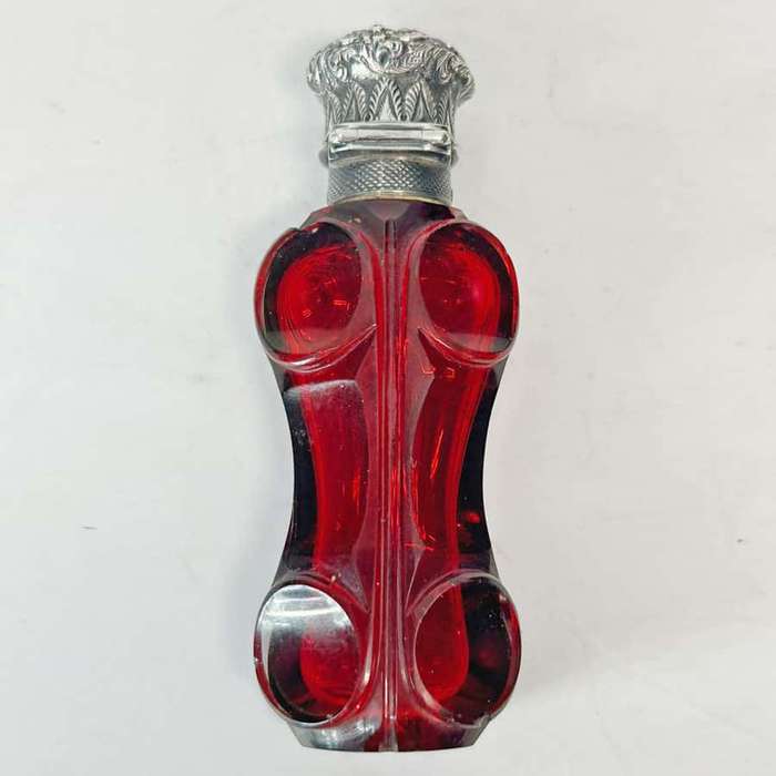 Victorian Ruby Glass Silver Mounted Perfume Bottle