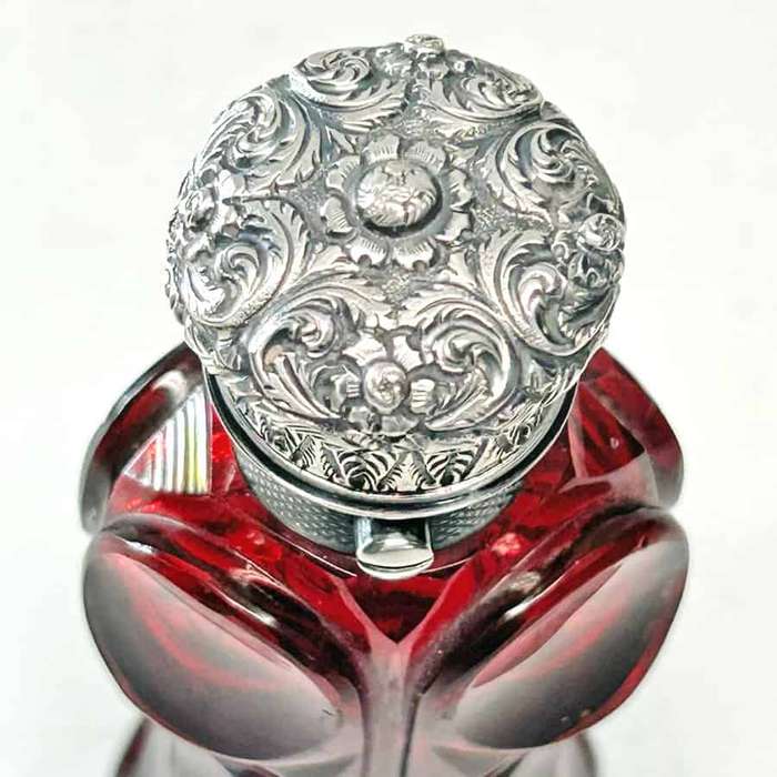 Victorian Ruby Glass Silver Mounted Perfume Bottle
