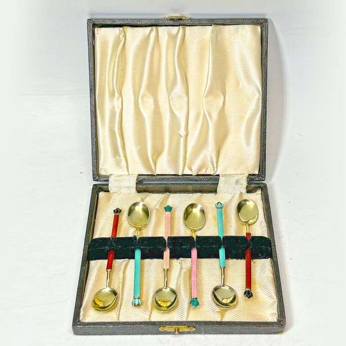 Demitasse Enamel and Sterling Silver Spoons