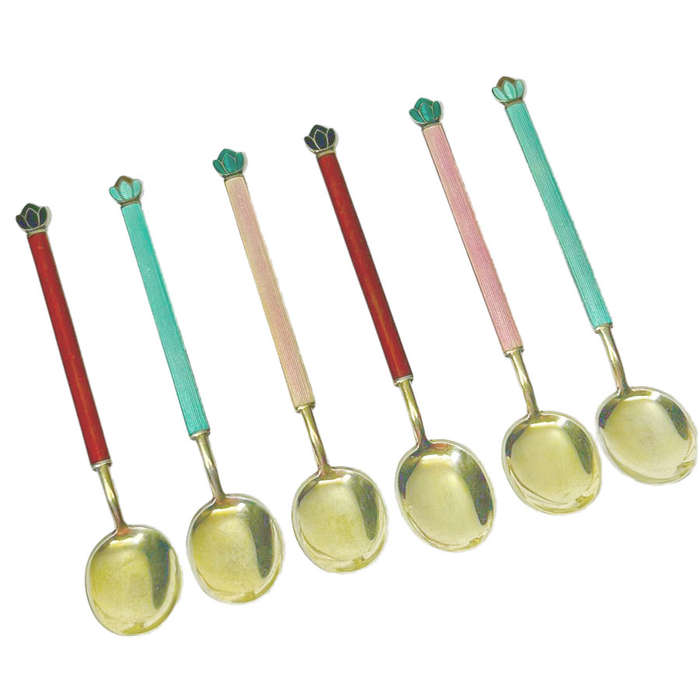 Demitasse Enamel and Sterling Silver Spoons