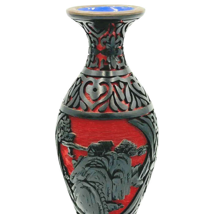 Cinnabar Hand Carved Dual Tone Vase 18cm