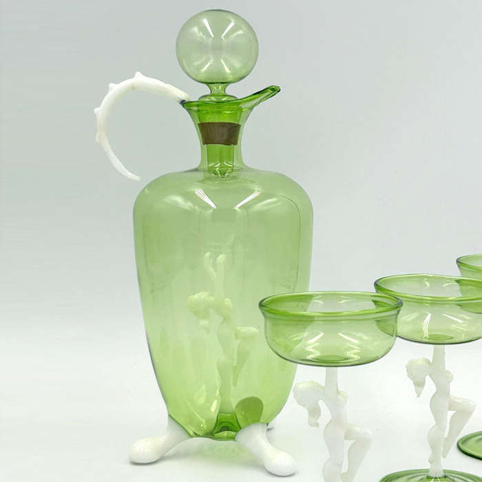 Art Deco Bimini Lauscha Dancer Glass Decanter Set Austria 1920