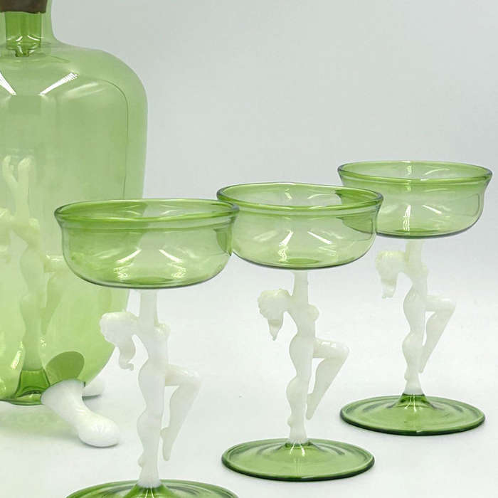 Art Deco Bimini Lauscha Dancer Glass Decanter Set Austria 1920
