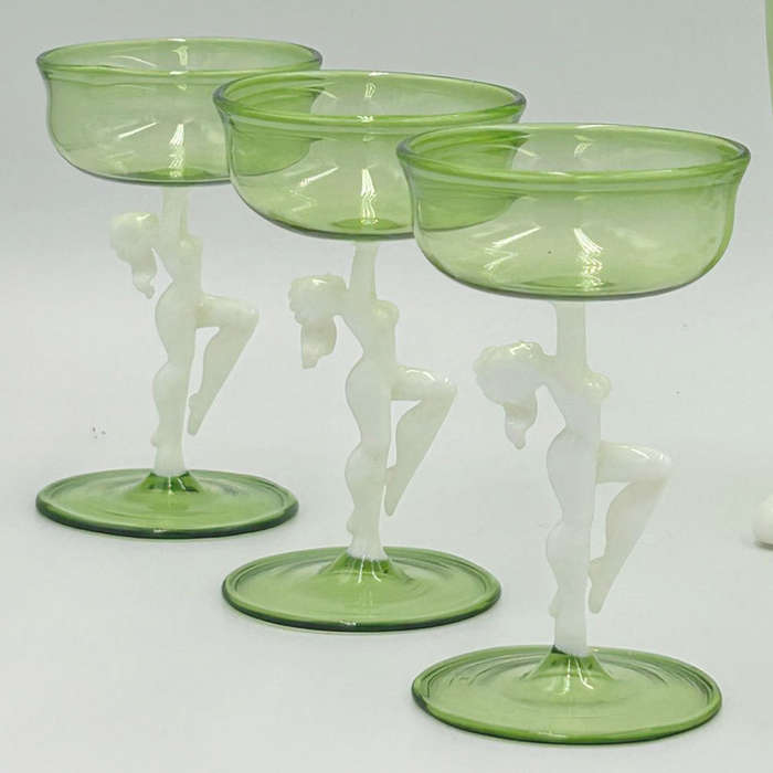 Art Deco Bimini Lauscha Dancer Glass Decanter Set Austria 1920