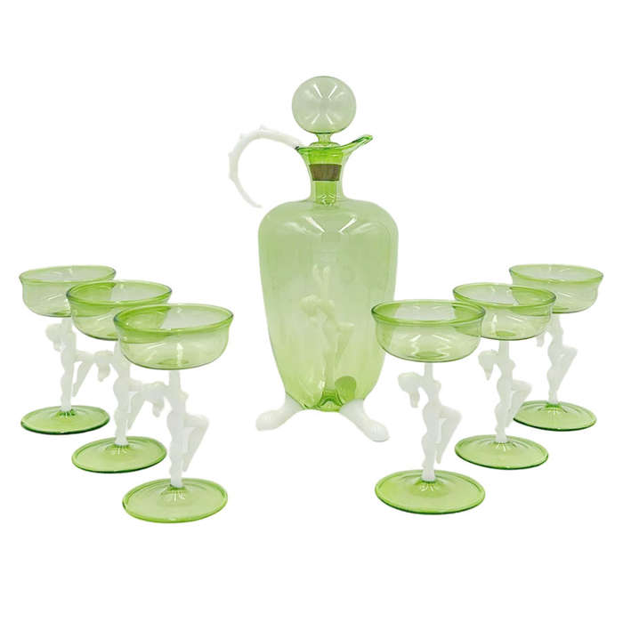 Art Deco Bimini Lauscha Dancer Glass Decanter Set Austria 1920
