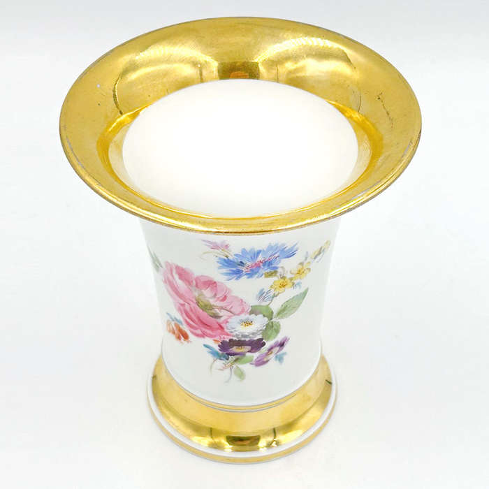 Meissen Double Trumpet Vase Hand Painted Flowers 20th