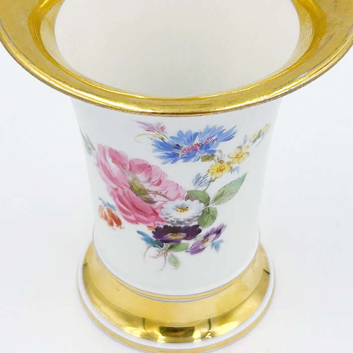 Meissen Double Trumpet Vase Hand Painted Flowers 20th