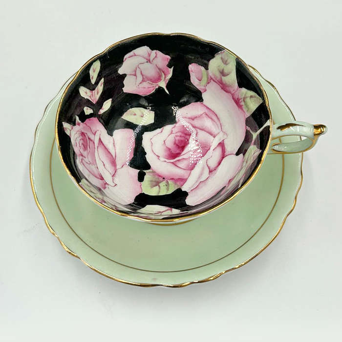 Paragon Her Majesty Pink Rose Floral Cabinet Cup Duo