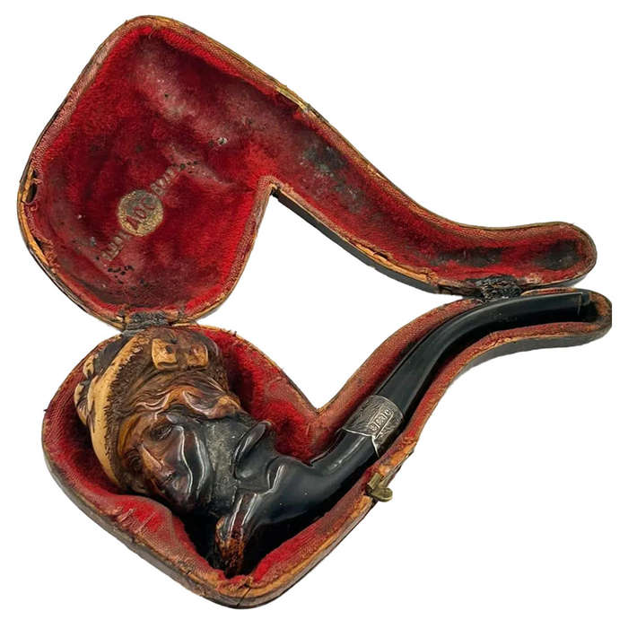 Meerschaum Pipe Ladies Head In Original Box Birmingham Silver 1927