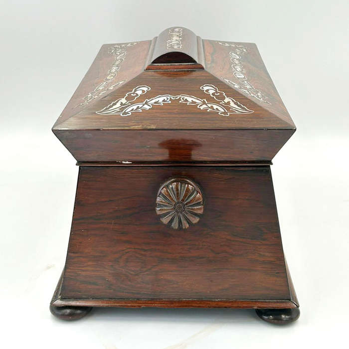 Regency Rosewood Tea Caddy Mother of Pearl Inlay C1810