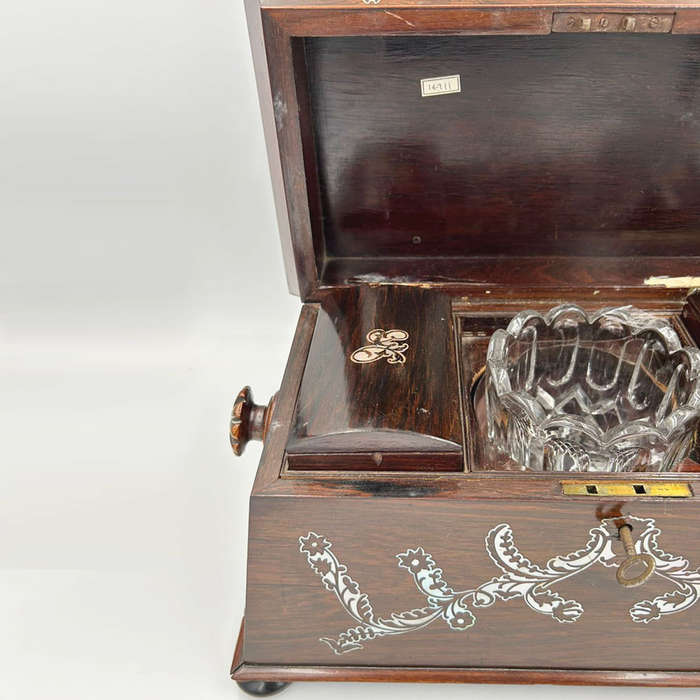 Regency Rosewood Tea Caddy Mother of Pearl Inlay C1810