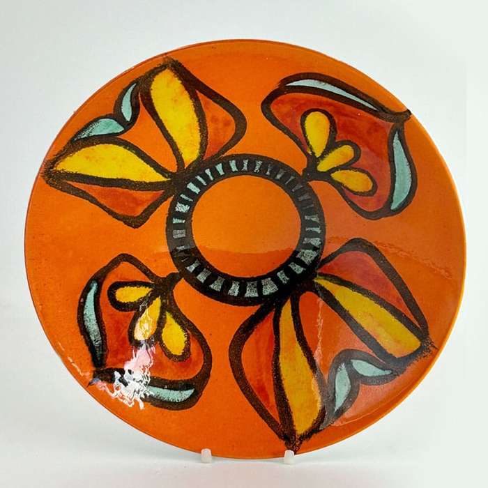 Poole Studio Pottery Orange Floral Bowl  C1970