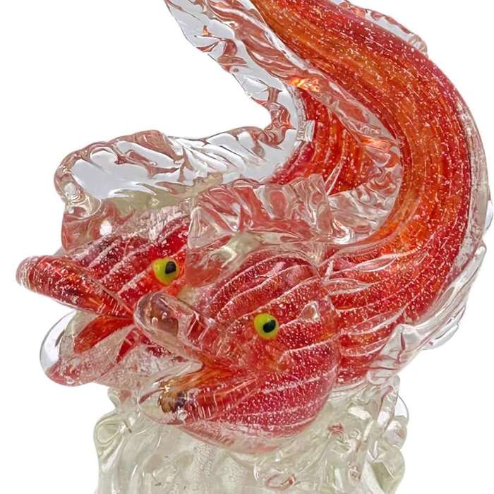 Murano Red With Silver Pair Fish Riding The Crest Of A Wave 20th