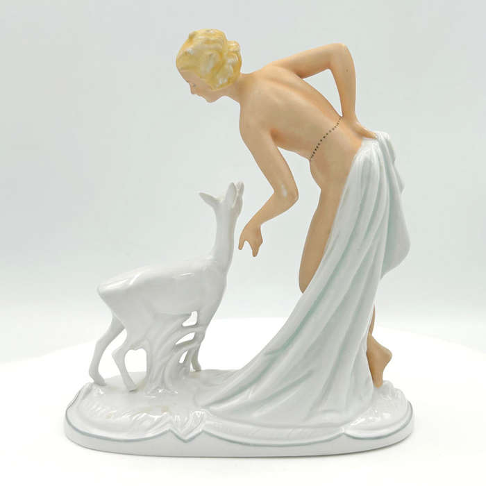 Schaubach Kunst Porcelain Figurine Lady With Deer