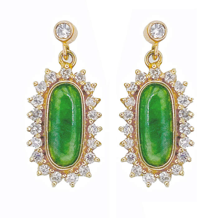 Jade And Diamond Earrings Set In 18 Carat Gold