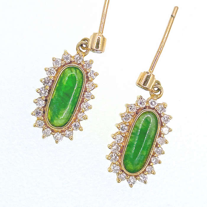 Jade And Diamond Earrings Set In 18 Carat Gold