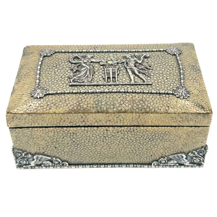 German Silver Mounted Shagreen Hinged Box Berthold Muller