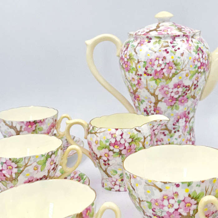 Shelley Maytime Chintz Cherry Blossom Pattern Coffee Set