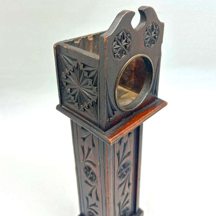 Antique Pocket Watch Wooden Stand In Form Of A Grandfather Clock 19th