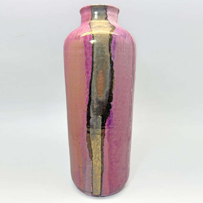 Mid Century Italian Polychrome Enamel Tall Vase By Claudio Pulli C1970