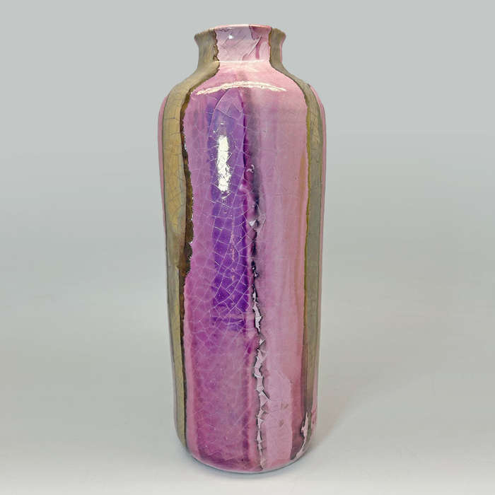 Mid Century Italian Polychrome Enamel Tall Vase By Claudio Pulli C1970