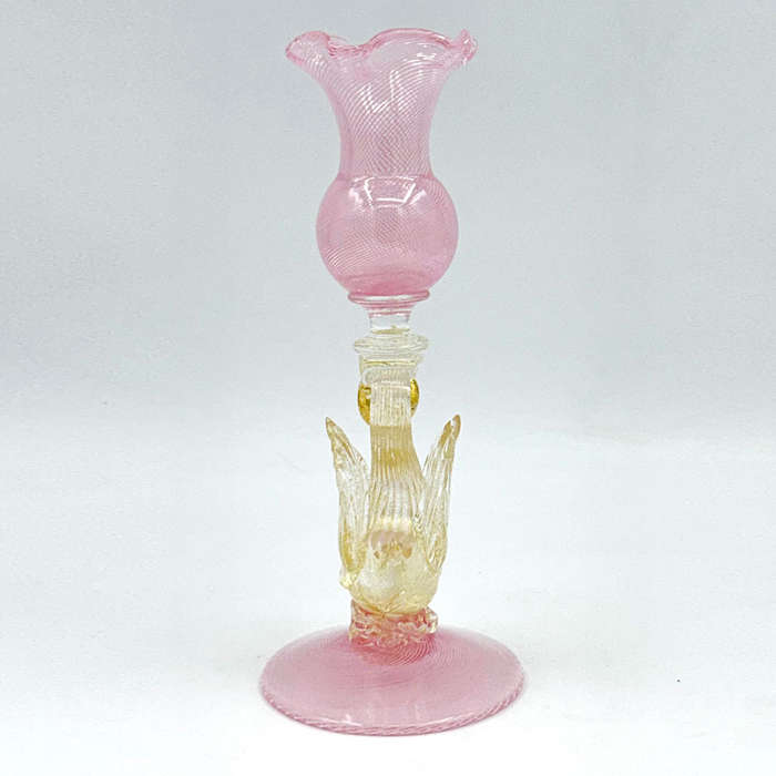 Murano Pink Venetian Salviati Swan Candleholder C1920