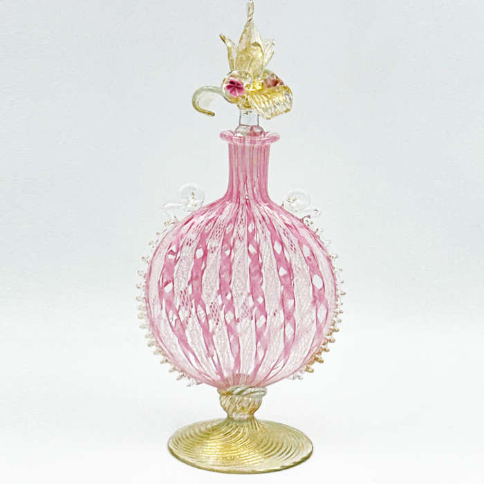Murano Venetian Pink and White Zanfirico Latticino Perfume Bottle C1920