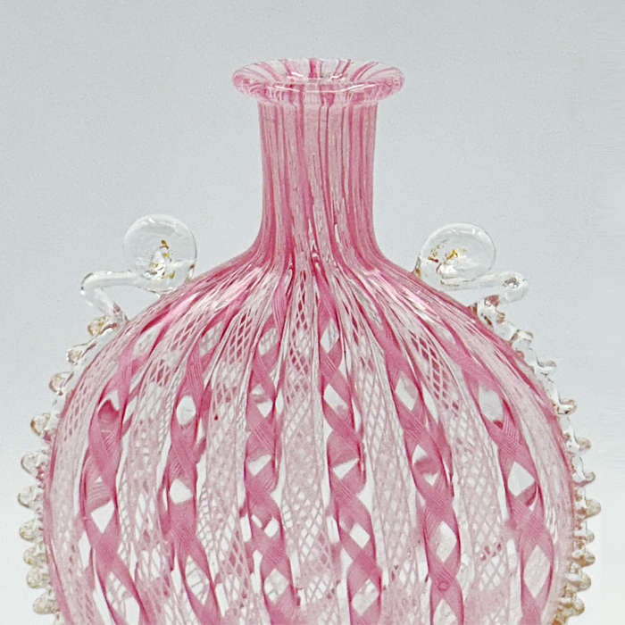 Murano Venetian Pink and White Zanfirico Latticino Perfume Bottle C1920