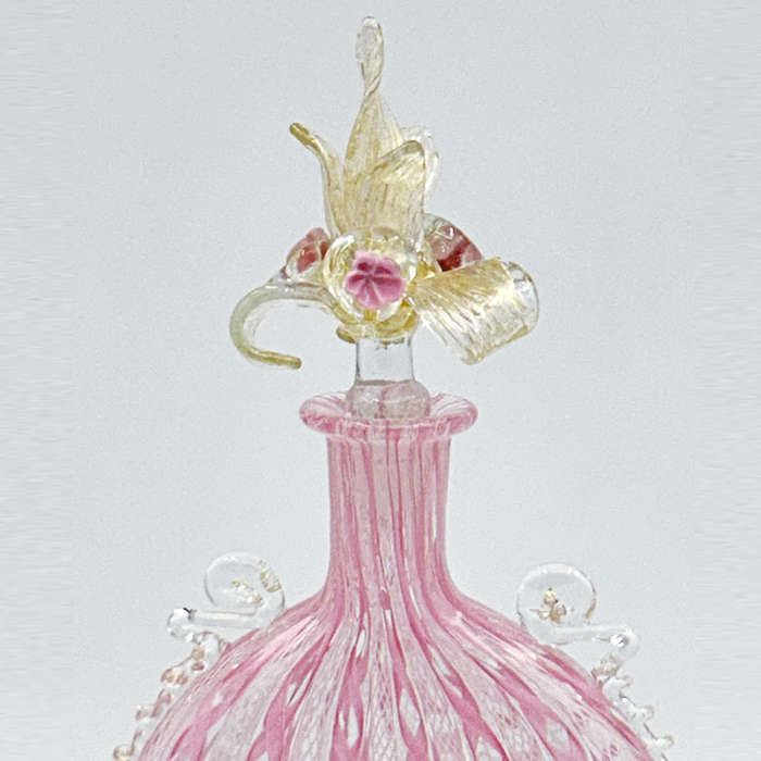 Murano Venetian Pink and White Zanfirico Latticino Perfume Bottle C1920