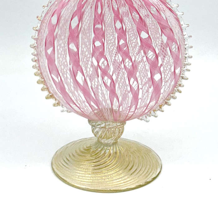 Murano Venetian Pink and White Zanfirico Latticino Perfume Bottle C1920