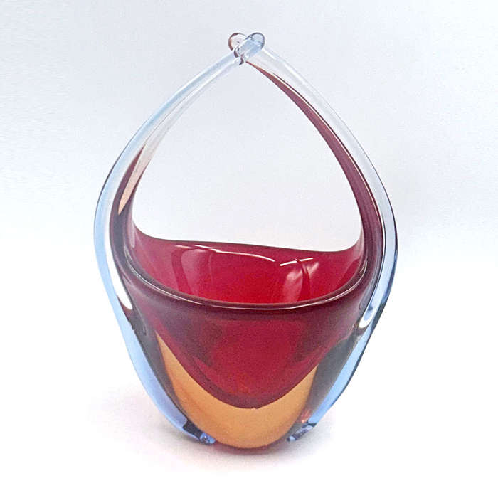 Murano Flame Red Glass Centre Piece Vase 20th