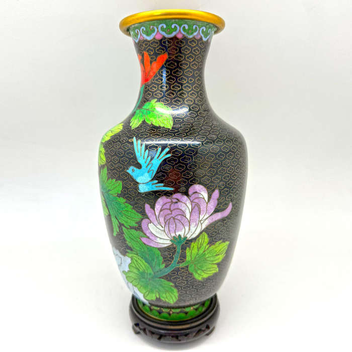 Cloisonné Peony Japanese Floral Vase 20th